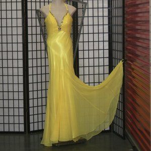 Sunshine Yellow Gown with Jewelled Sheer Back